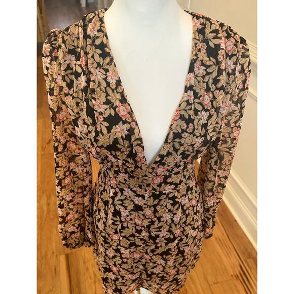 NASTY GAL BLOUSEN BROWN FLORAL LONG SLEEVE DRESS WOMENS SIZE 6 - Picture 11 of 12